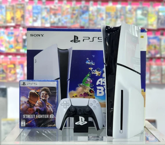 Consola Playstation 5 (Usado) PS5 Slim de Disco 1TB. incluye: Cables, Control y Juego Fisico: Street Figther 6